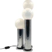 Hollywood regency 3 lights metal and opaline glass table lamp, Lama, Italy 1970s