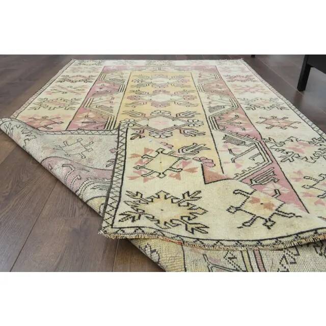 Vintage Turkish Oushak Handmade Wool Cotton Yellow Area Rug 119X210