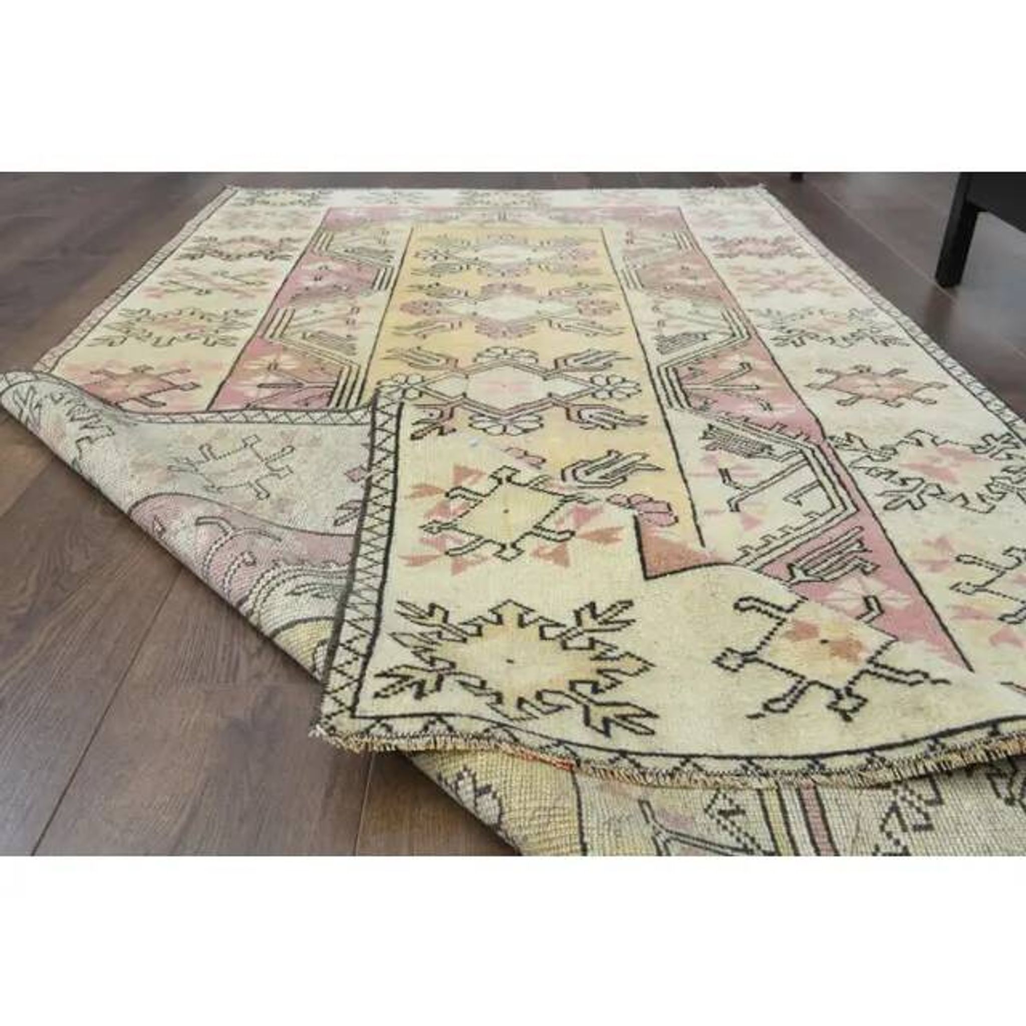 Vintage Turkish Oushak Handmade Wool Cotton Yellow Area Rug 119X210