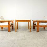 Vintage pine wood armchair set, 1980s