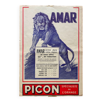 Original advertising poster "Cirque Amar" 40x57cm 50's
