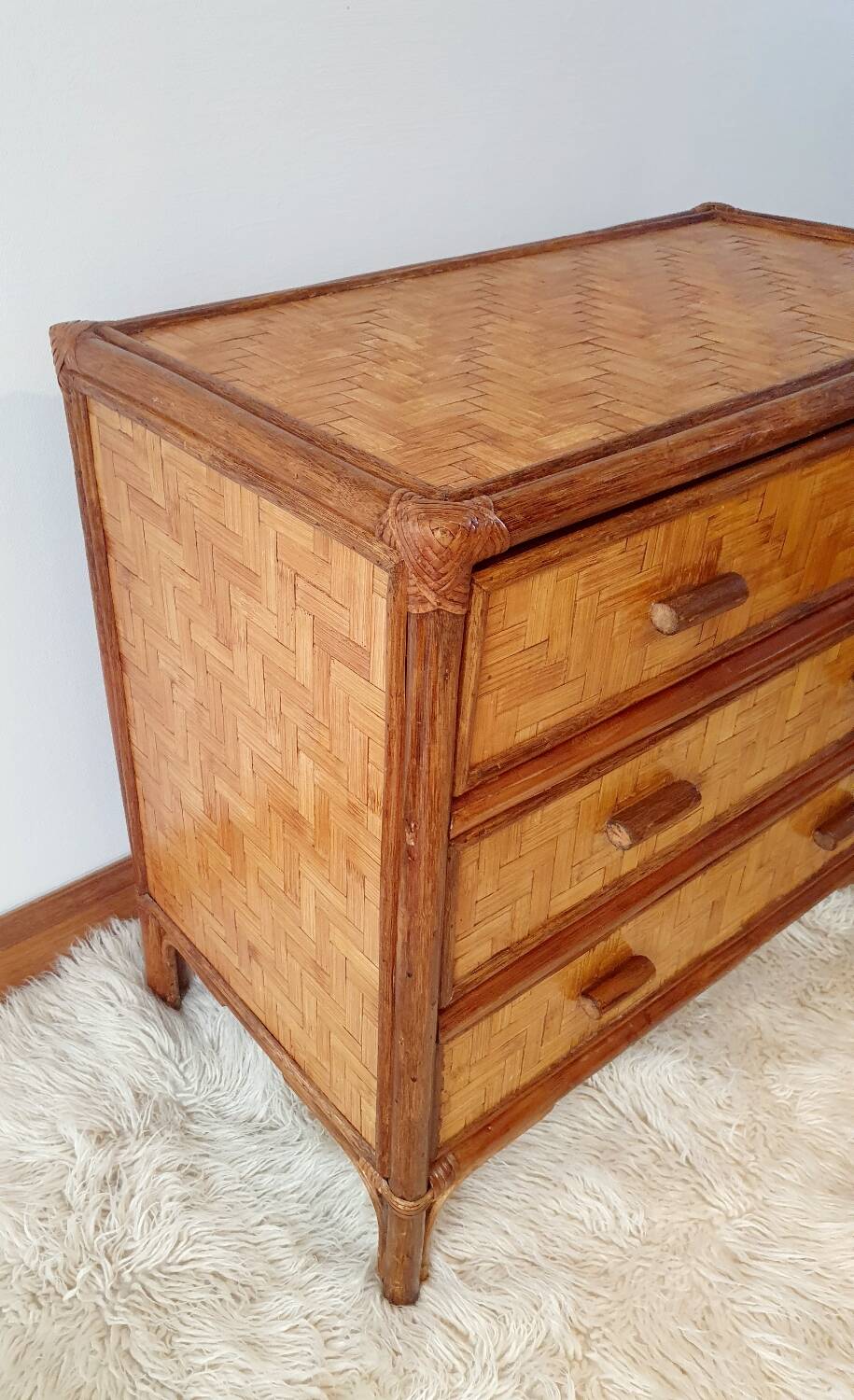 Commode en rotin 3 tiroirs