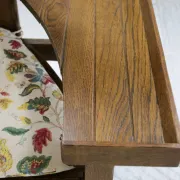 Rare Dutch brutalist oak armchair with integrated side table – 1950s