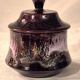Covered sugar bowl Vallauris glazed ceramic brown old pink A152-3