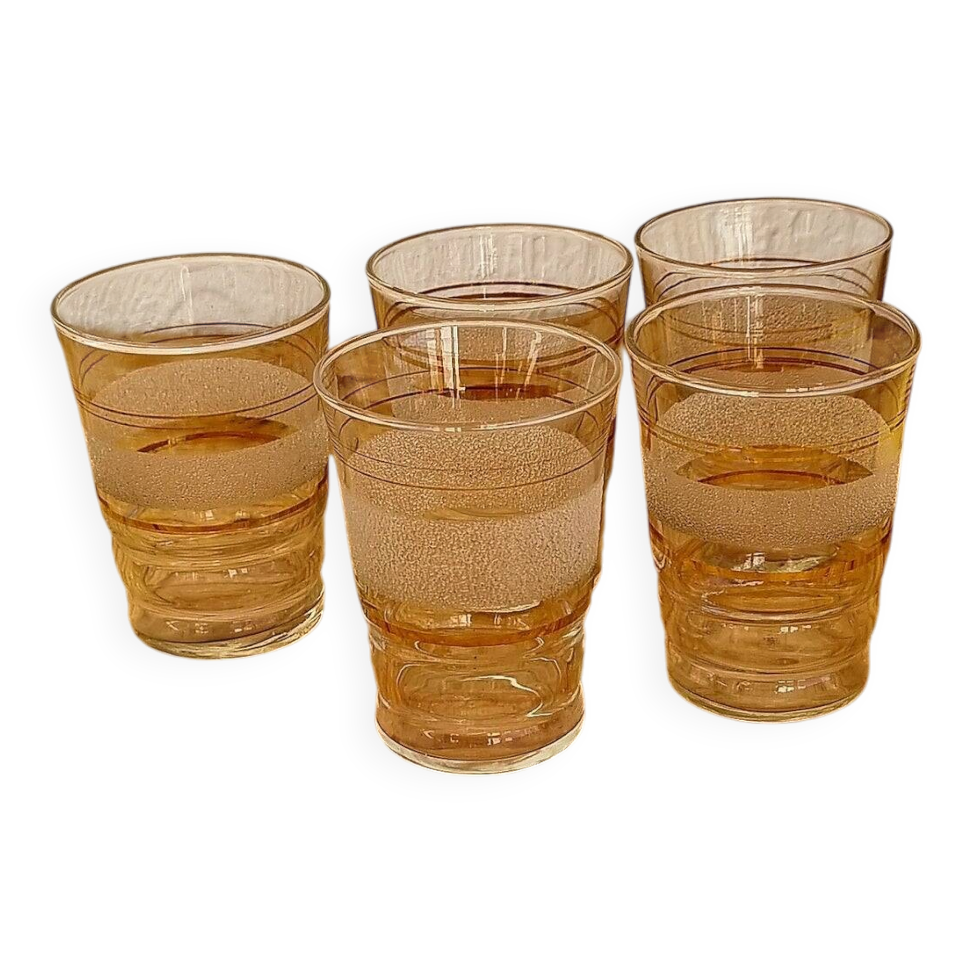 Set of 5 vintage white and gold granite glasses
