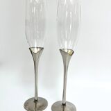 Pair of vintage silver-plated champagne flutes with glass – France, year