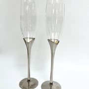 Pair of vintage silver-plated champagne flutes with glass – France, year
