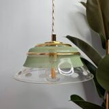 Suspension in green granite glass and transparent glass - gold edging