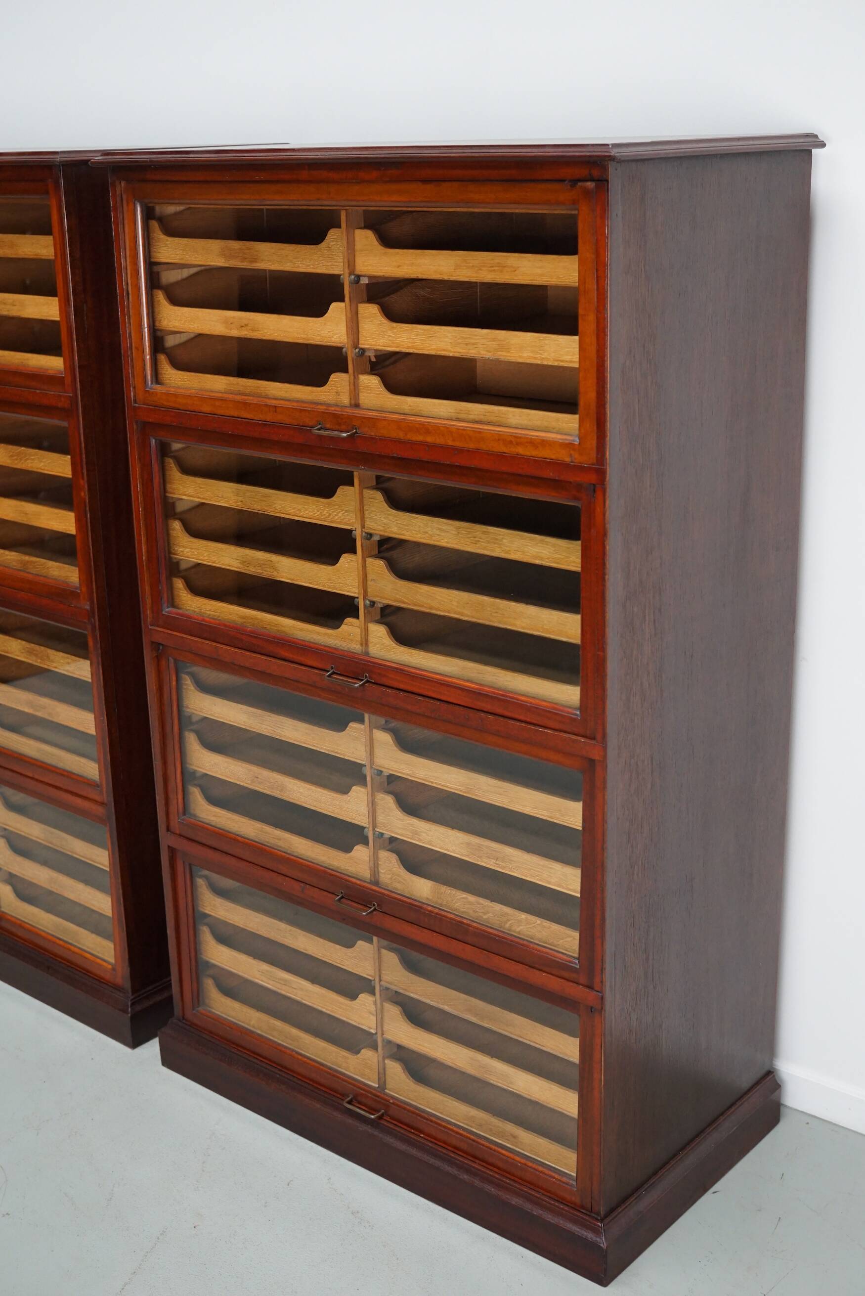 English Haberdashery Shop Cabinet with Glass Fronted Folding Doors, Ca 1920