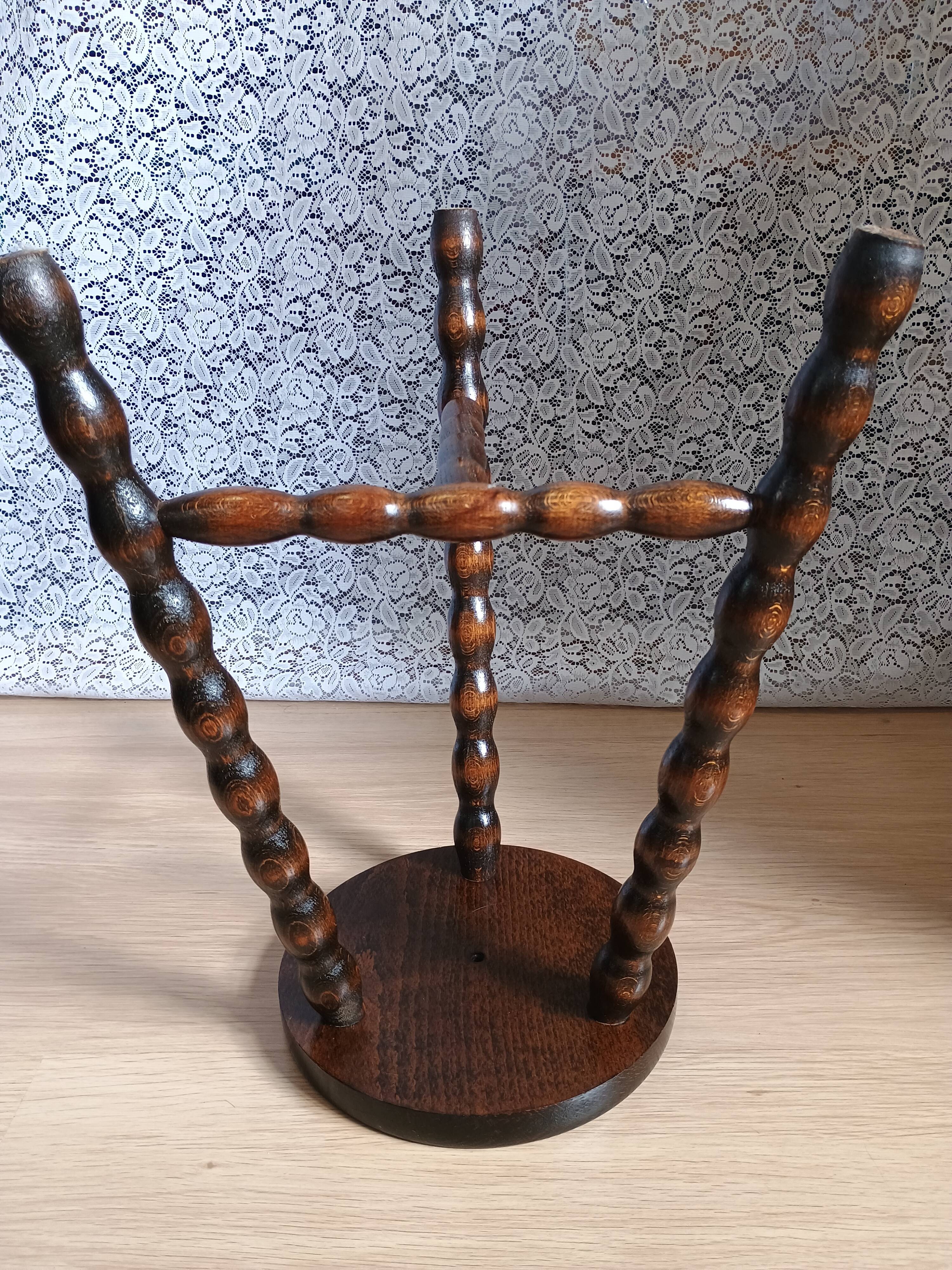 Pair of vintage turned wood tripod stools