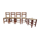 Ensemble de 4 chaises en paille et d'un tabouret