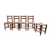 Ensemble de 4 chaises en paille et d'un tabouret
