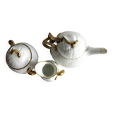 Service à café 3 éléments décor feuille, porcelaine fine décorée Or Napoléon III