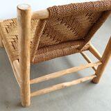 Low lounge chair in sisal rope and ash wood