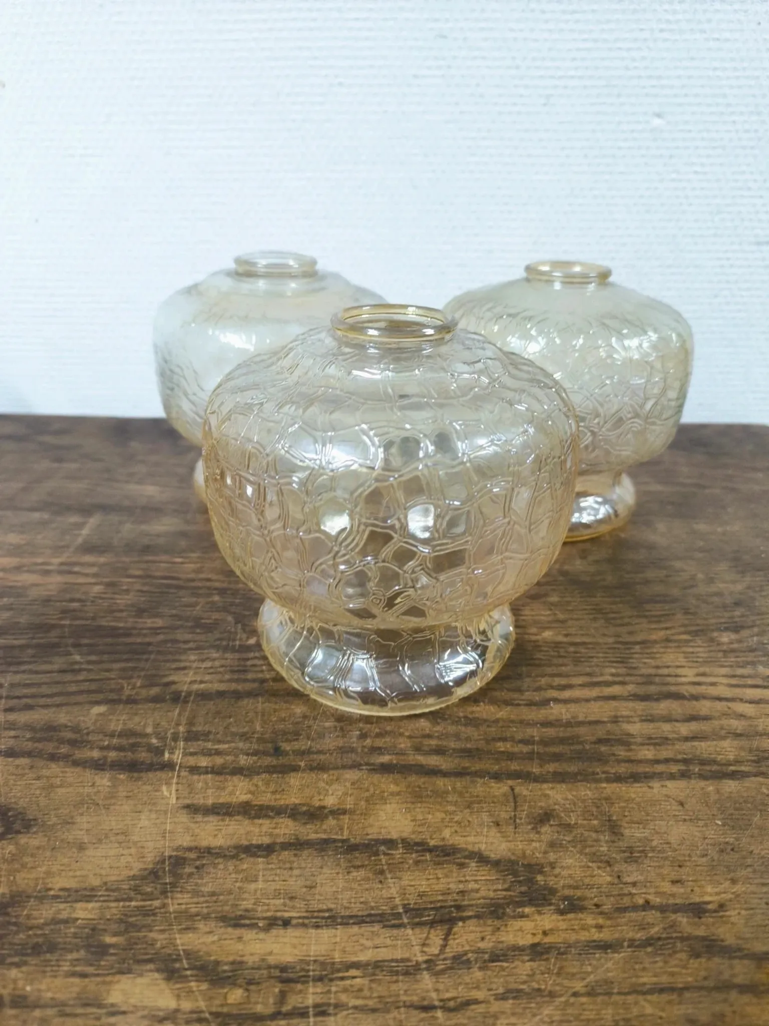 Set of 3 vintage amber textured glass globes/shades.