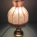 Brass bedside lamp and pink/vintage lampshade 60s-70s