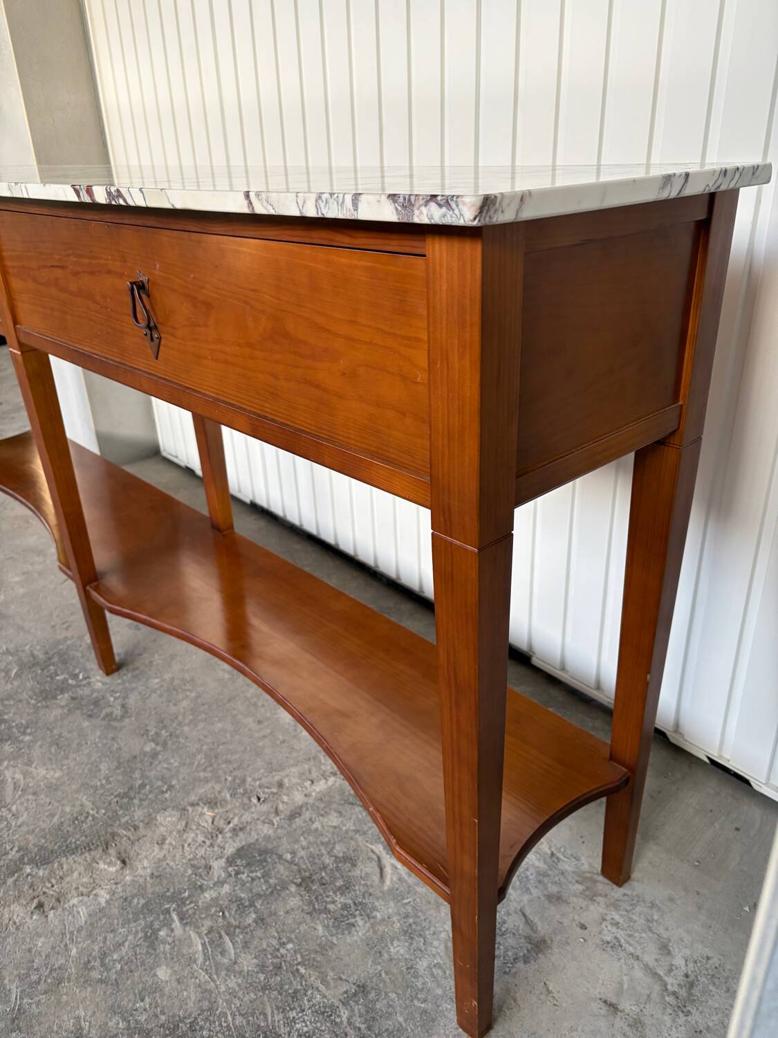Large console in Calacatta Viola marble & solid cherry wood.