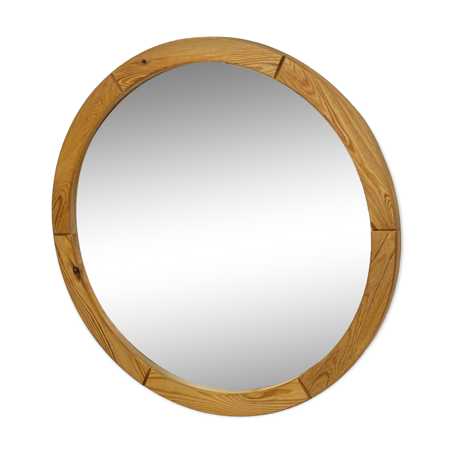 Vintage 70s round pine mirror Swedish design