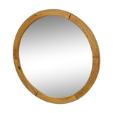 Vintage 70s round pine mirror Swedish design