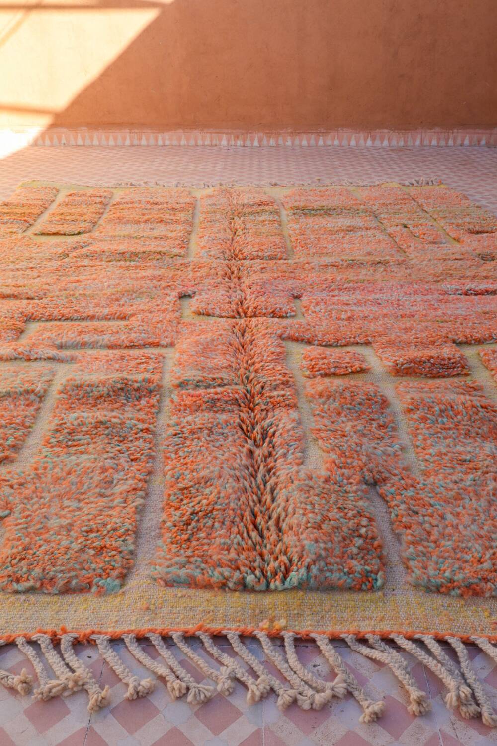 Moroccan Beni Ouarain yellow orange terracotta modern rug