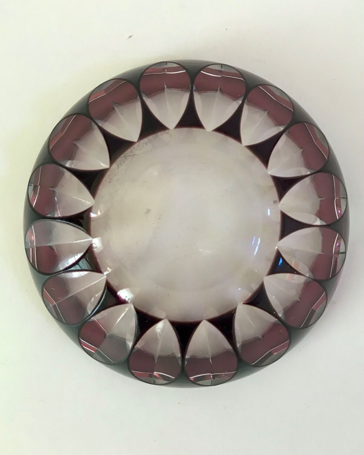 Val Saint Lambert aubergine cut crystal ashtray