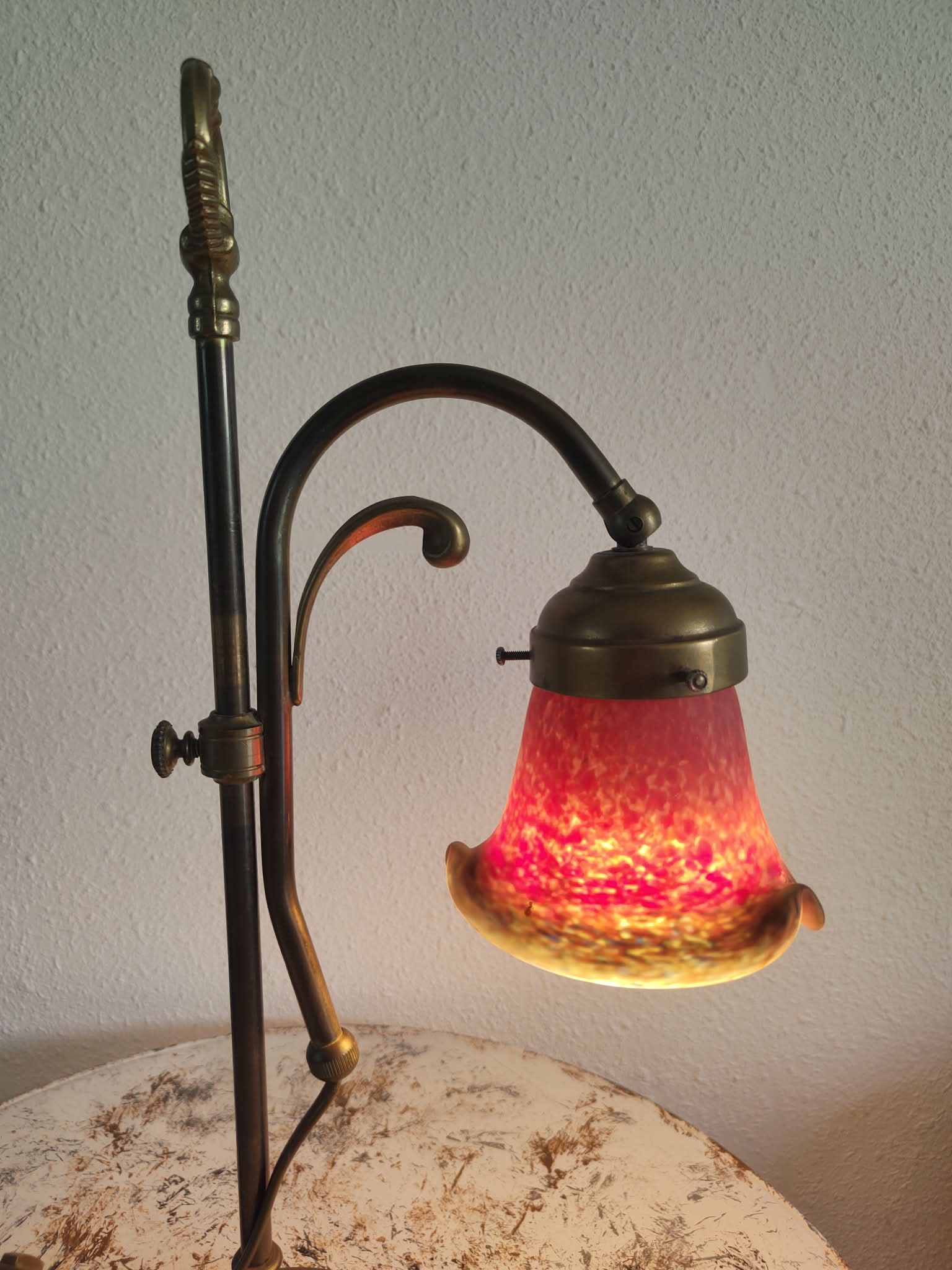 Brass articulated lamp with glass paste signed art of France.
