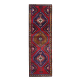 Vintage Geometric Burgundy Red Wool Runner Rug, 1950s Hand-Knotted Carpet