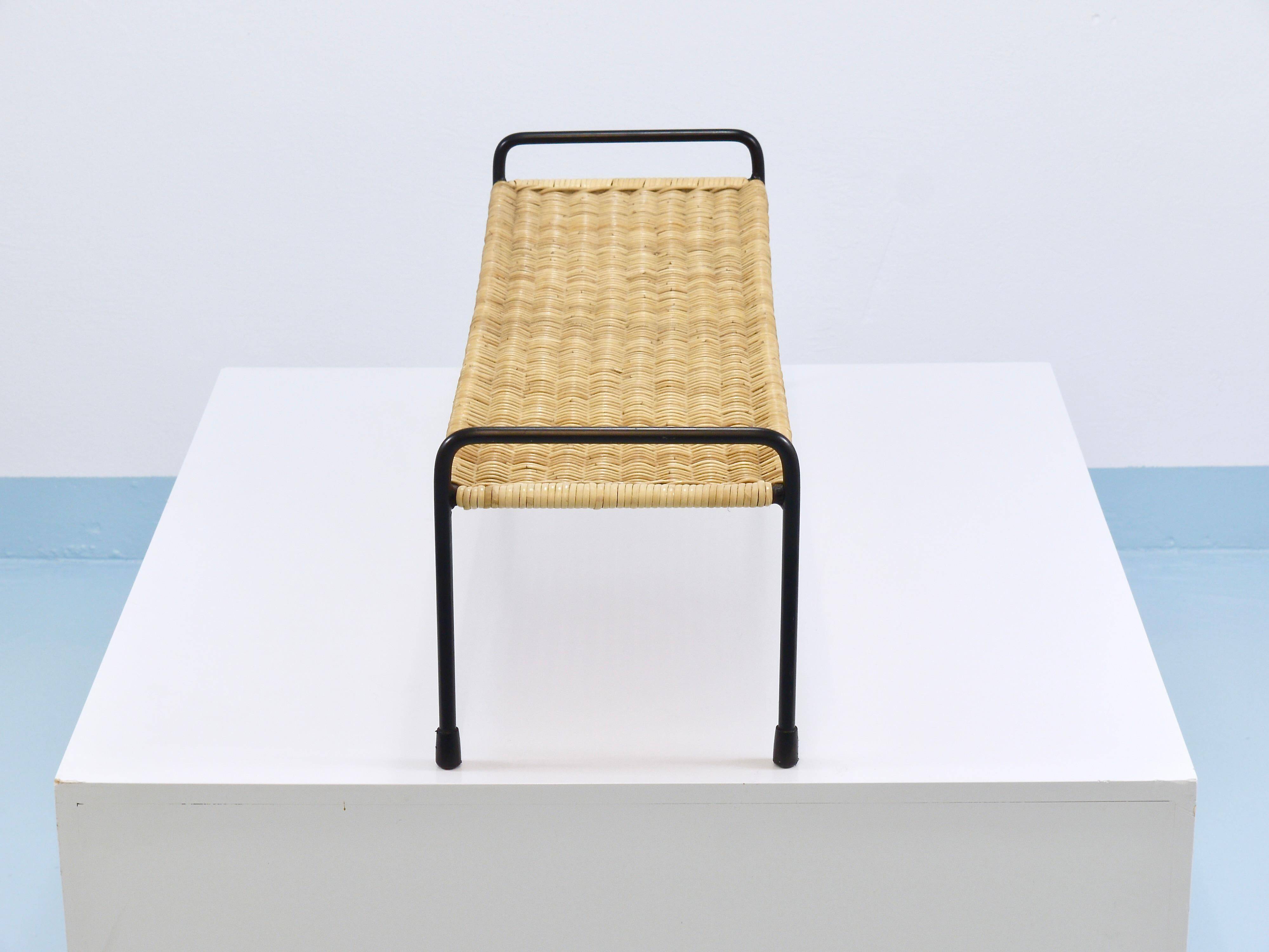 Carl Aubock side table, flower bench, iron, rattan, wicker, Austria, 1950s