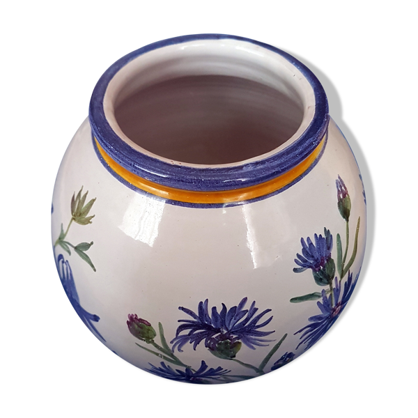 Vase boule en céramique à motifs de bleuets