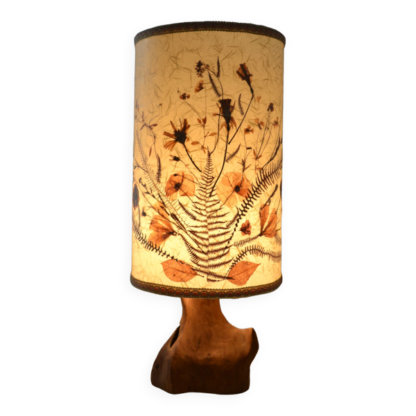 Lampe brutaliste moderniste forme libre 60's bois d'olivier