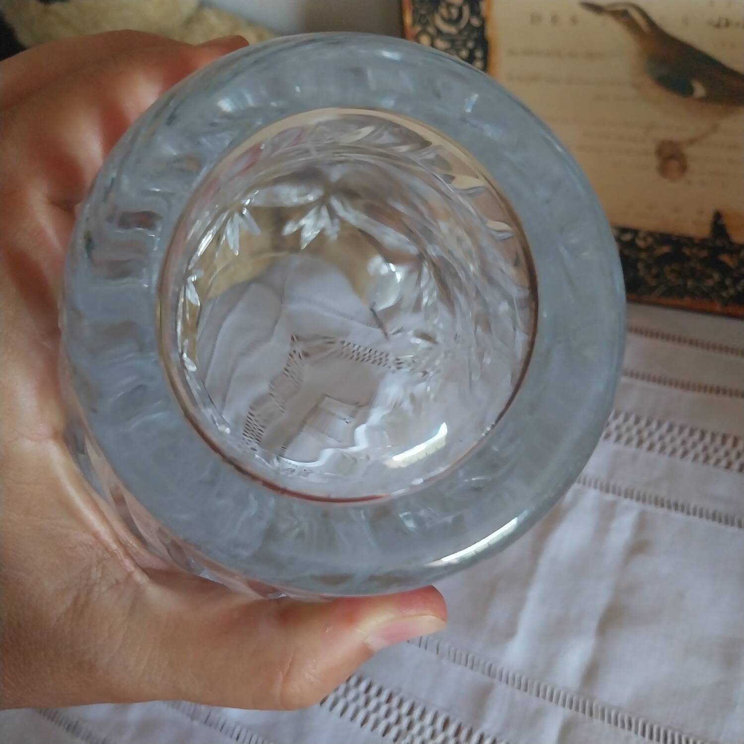 Antique large cut crystal vase