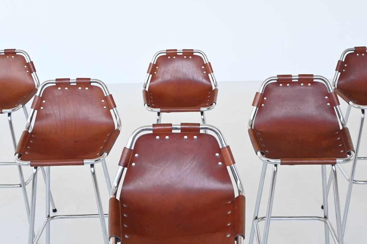 Charlotte Perriand bar stools in leather Les Arcs Ski Resort France 1960