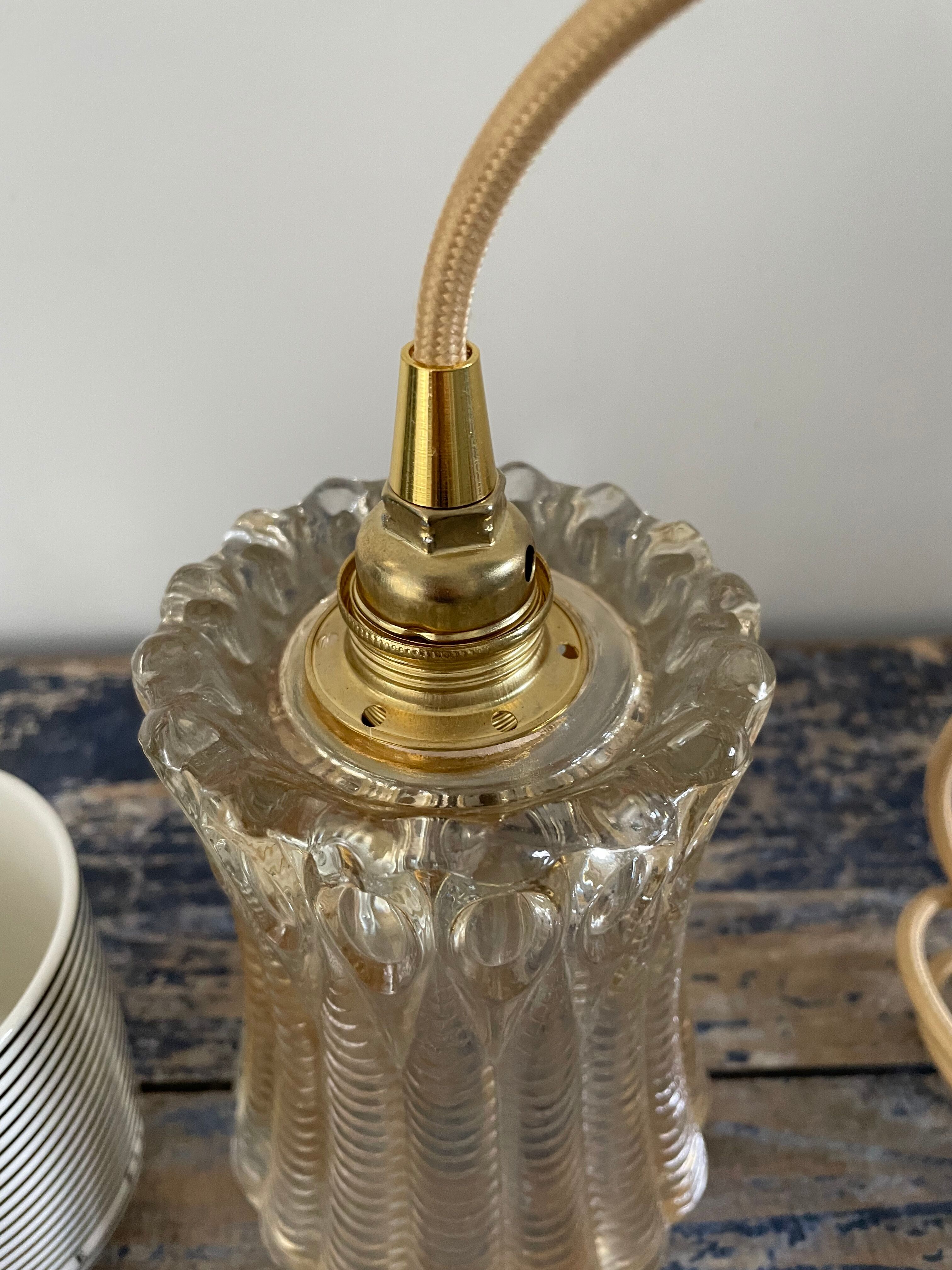 Vintage amber glass walking lamp electrified to nine