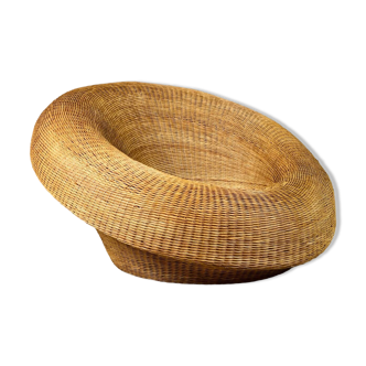 Grand fauteuil corbeille en osier, Italie, années 70