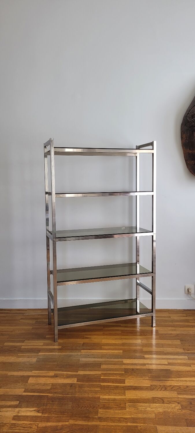 Chrome shelf and smoked glass 70s