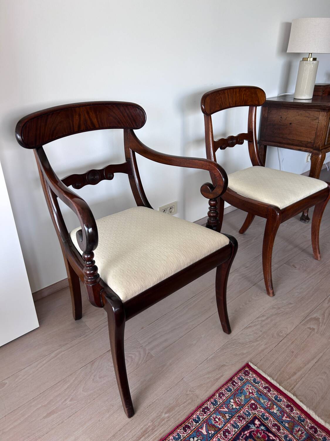 Antique Georgian twin pedestals dining table and 10 chairs