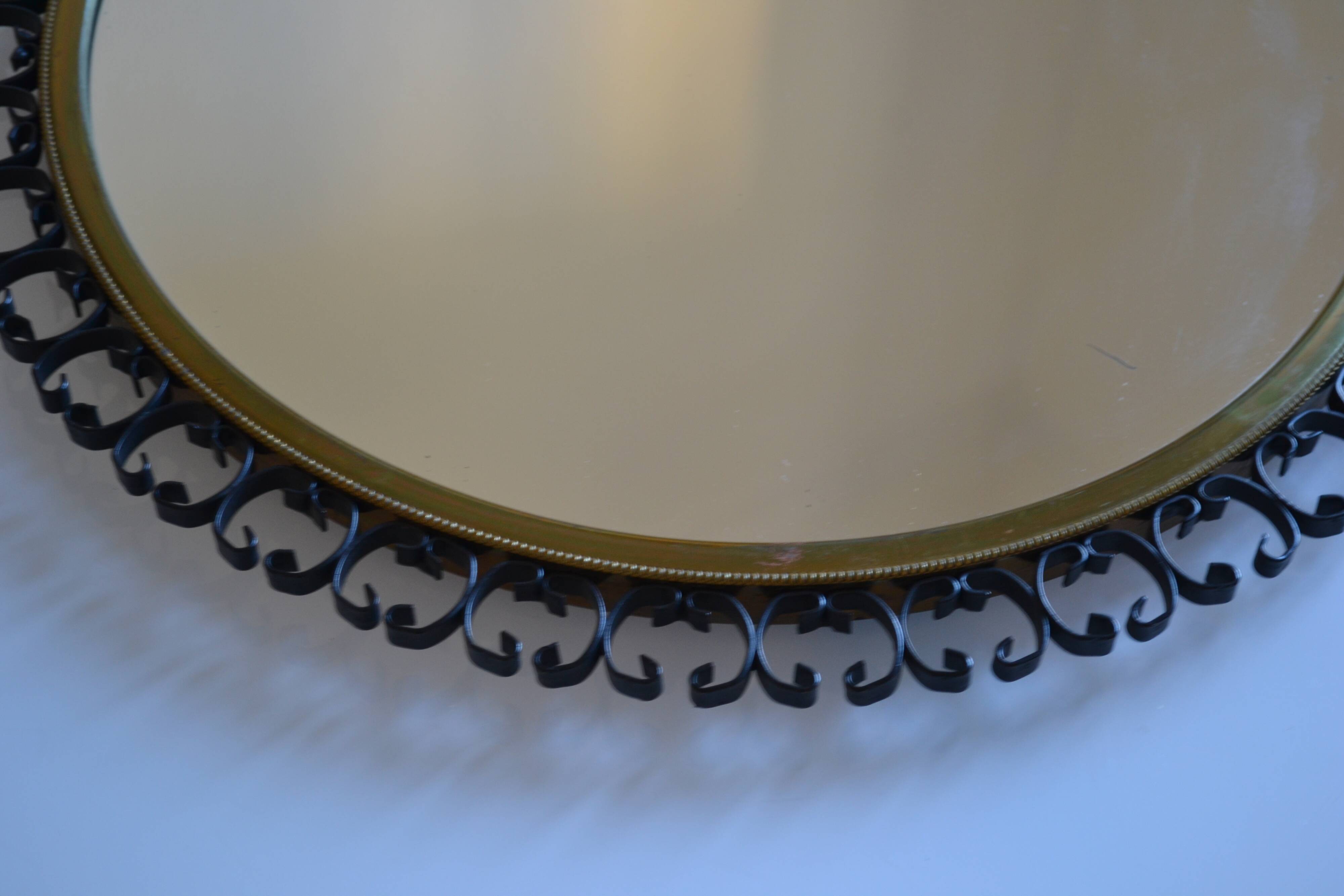 1960s brass and wrought iron sun mirror