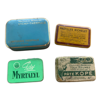 4 boîtes en métal pour médicaments et pastilles, publicitaires anciennes