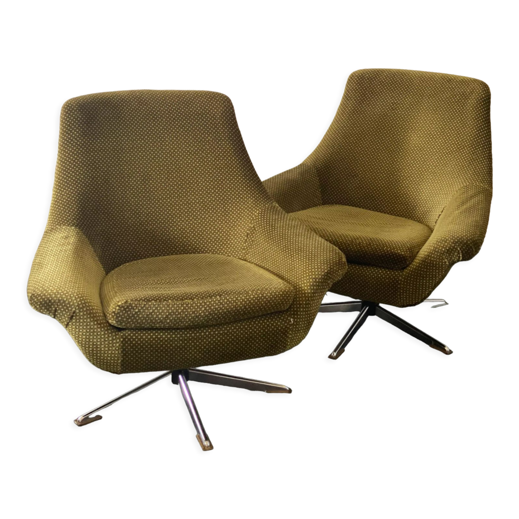 Pair of Vintage Green Velvet Swivel Chairs