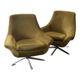 Pair of Vintage Green Velvet Swivel Chairs