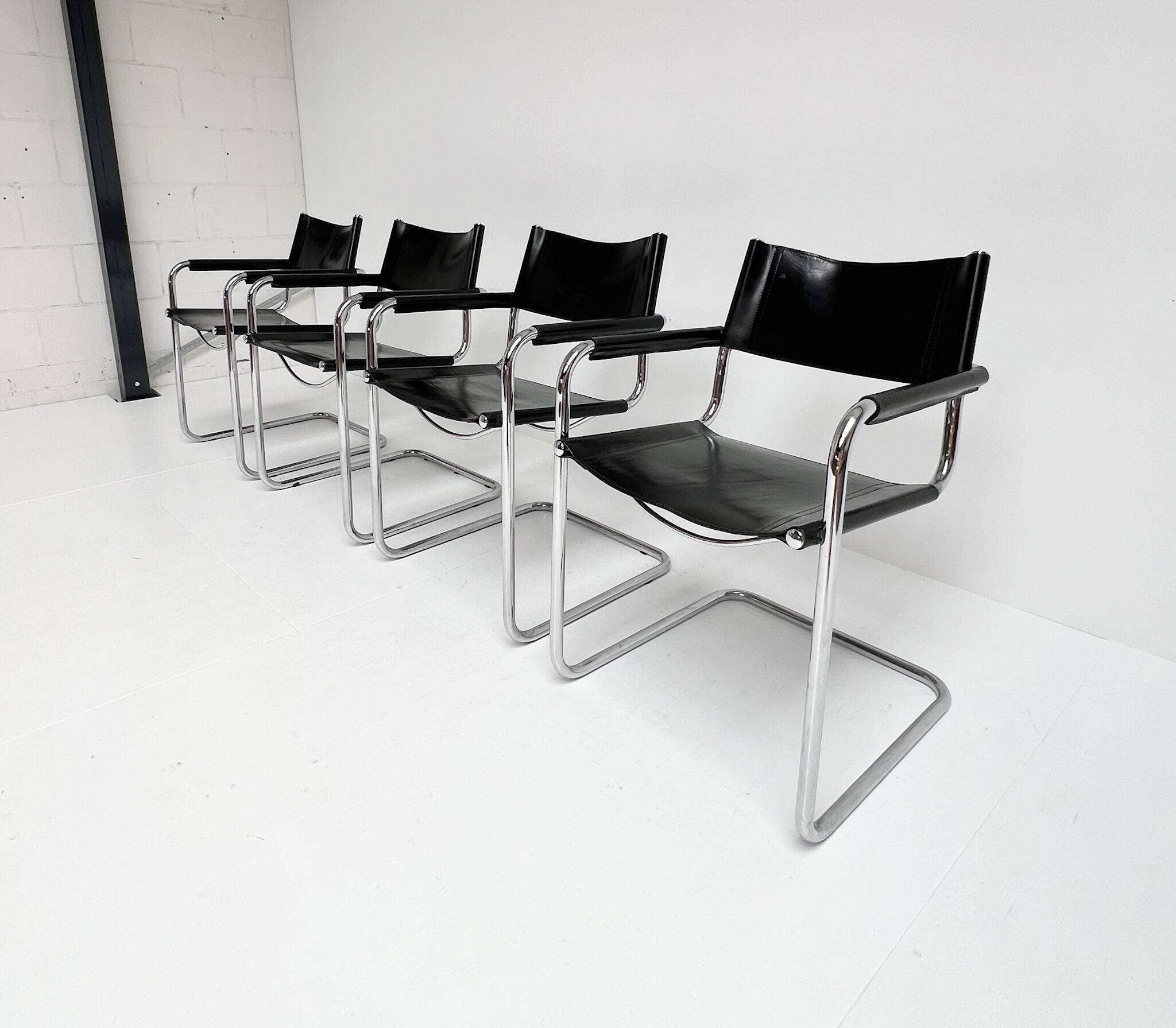 Leather Chairs by Mart Stam and Marcel Breuer, 1970s, Set of 4