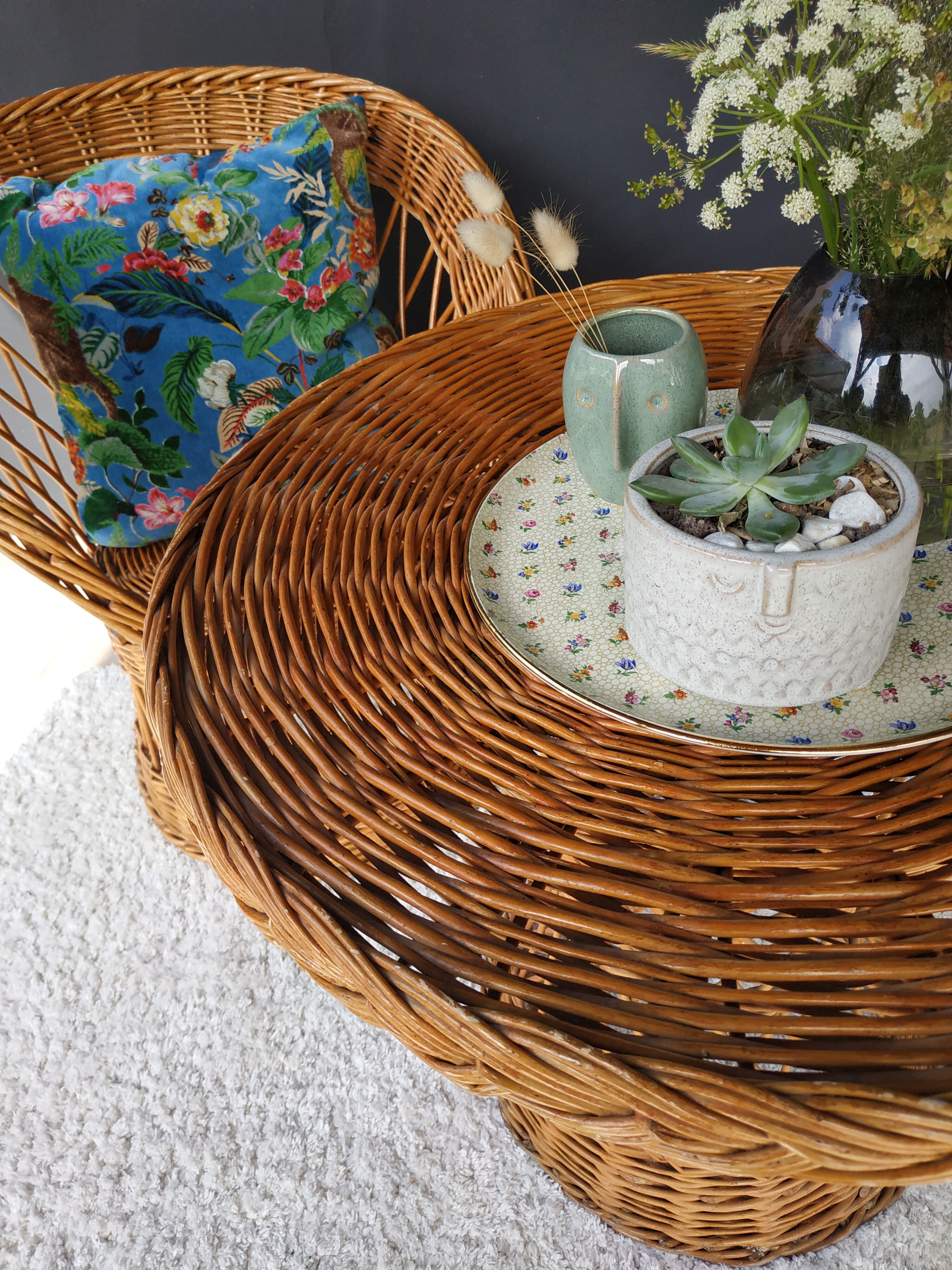 Wicker armchair and his table