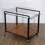 Desserte moderniste en metal, bois et verre 1960