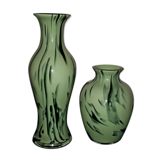 Lot of 2 green vases, vintage