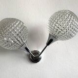 Applique murale double et globe en verre ciselé pointe de diamant, 1960