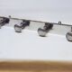 Retro vintage coat rack with 4 aluminum hooks on a wooden frame