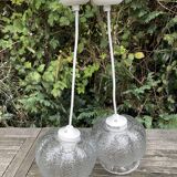 Double suspensions mathias ref SU004 en verre transparent forme de corolle en relief