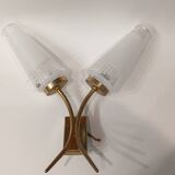 Wall lamp with 2 branches L 30 cm - H 30 cm - Size of embossed and white screen-printed glasses: H 15
