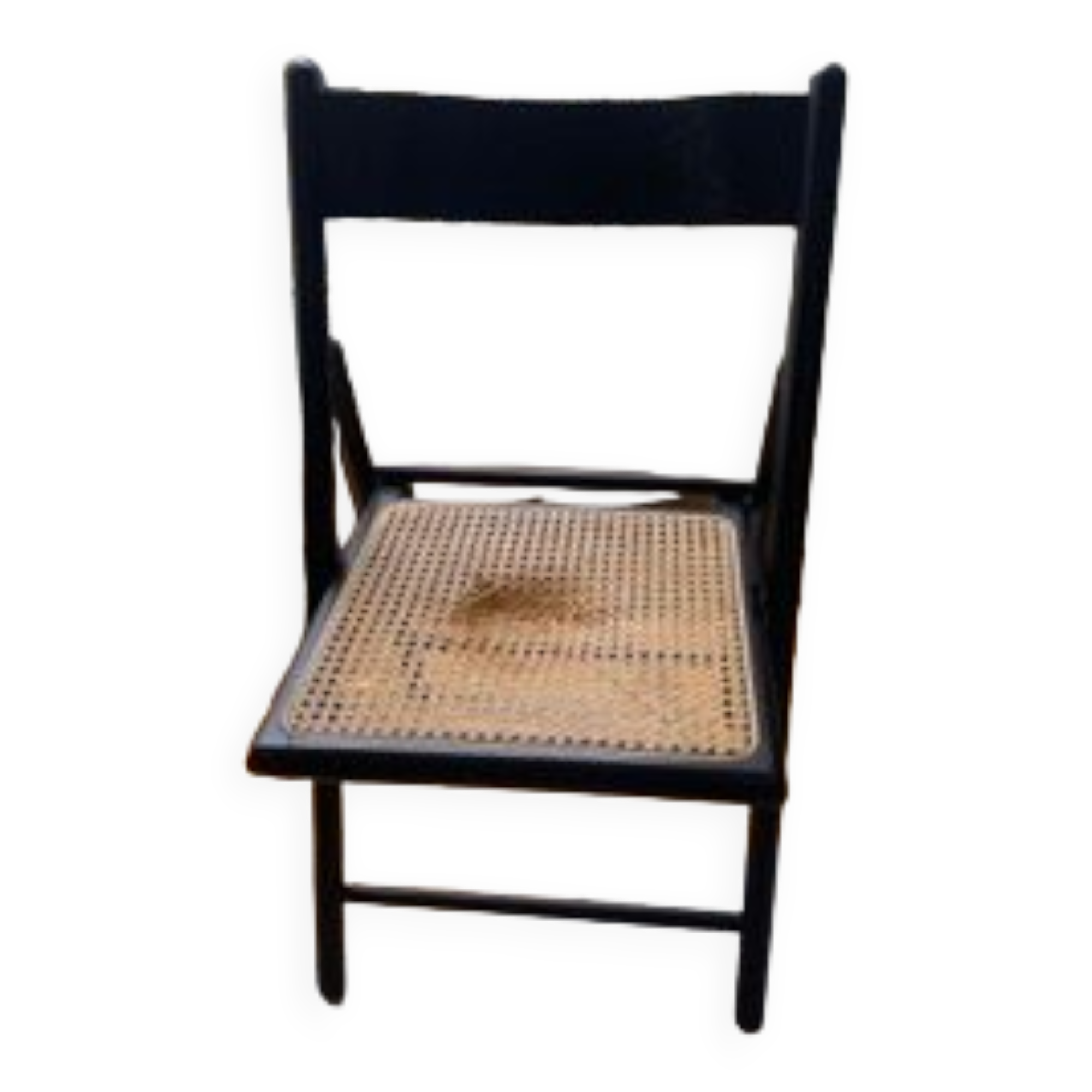 Set of 4 folding chairs in canning and black wood 60s