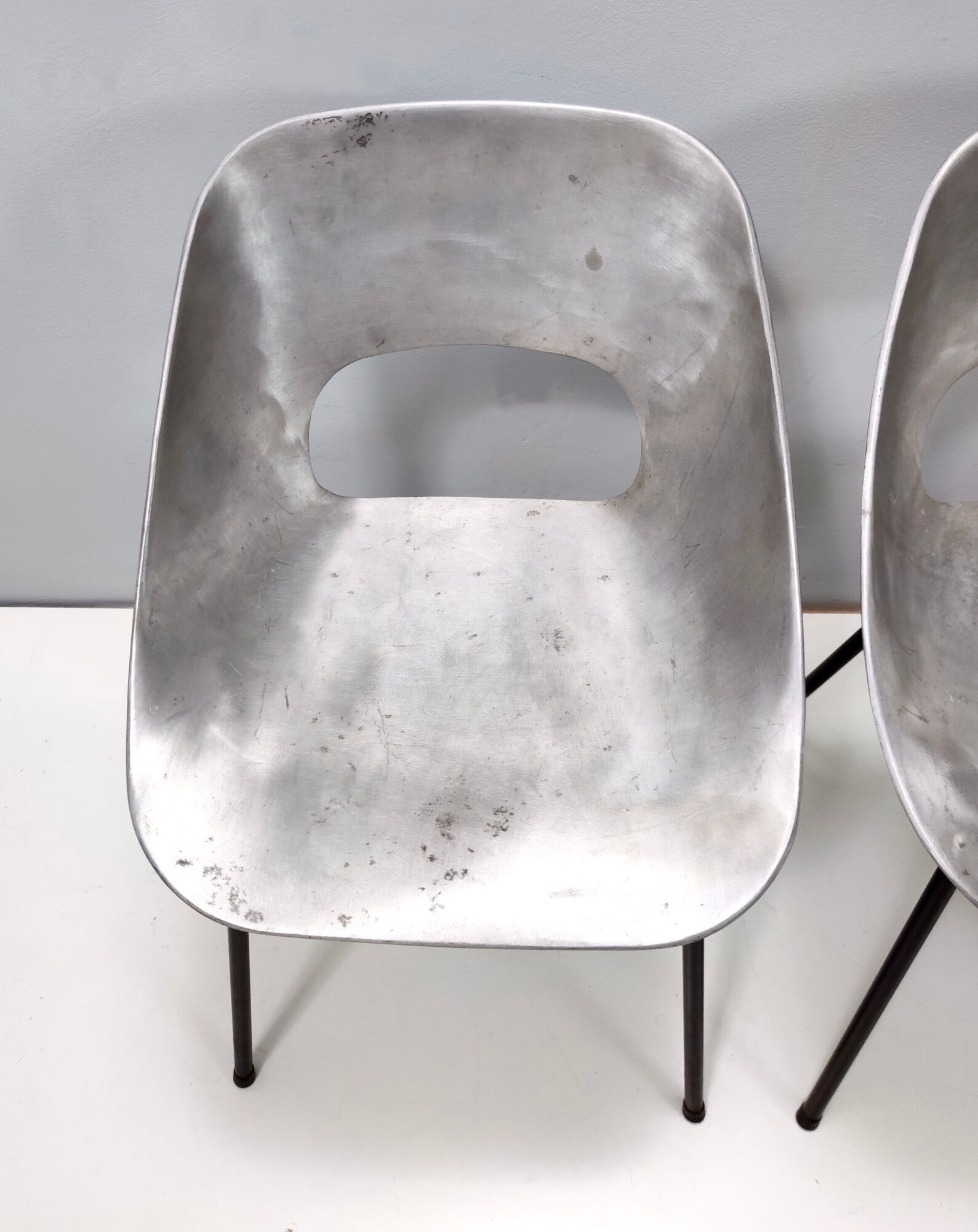 Set of Three Aluminum "Tulipe" Tonneu Chairs by Pierre Guariche, France